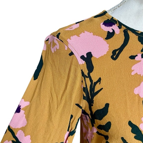 Marimekko Designer Mustard Floral Open Back Bell Sleeve Blouse XS - Picture 6 of 16